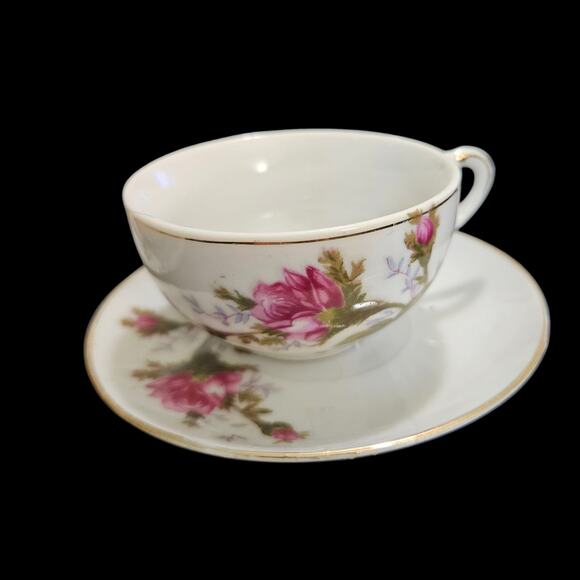Vintage Japan Crane Mark Teacup & Saucer Pink Roses Gold Trim Set of 3 - Picture 3 of 6